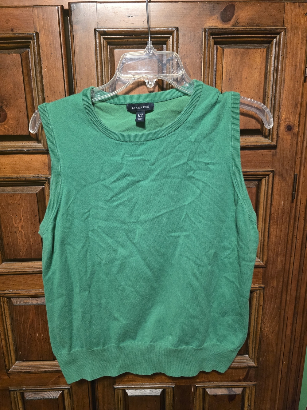 Lands' End Green Ribbed Crewneck Sleeveless Knit Tank
